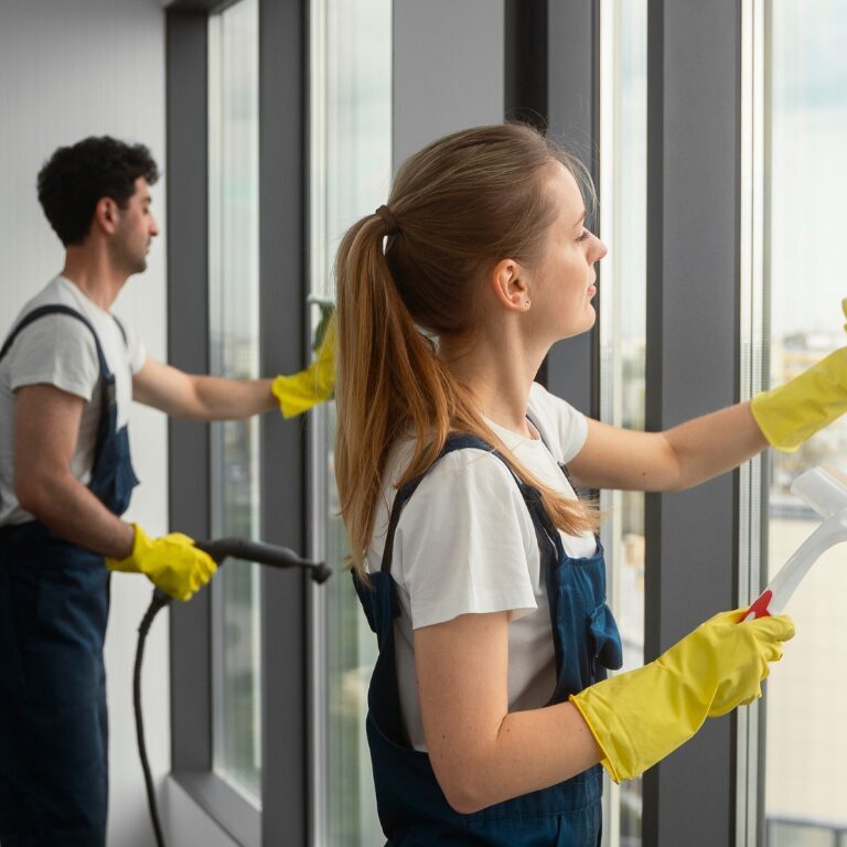 11 A imagem tem o objetivo de representar profissionalismo, organização e higiene no ambiente corporativo, valorizando o trabalho essencial das equipes de limpeza.